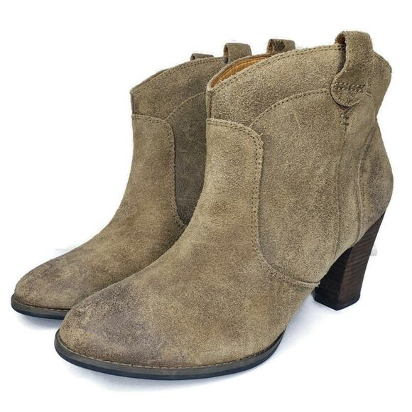 Clarks Shoes - Clarks Indigo Womens Sz. 10.5 Distressed Brown Leather Western Ankle Boots Heels